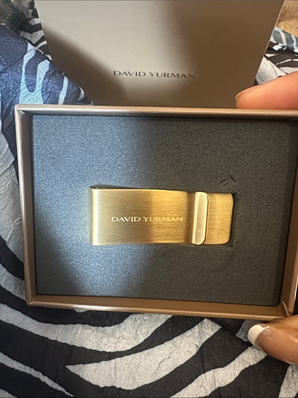 David Yurman Brushed Gold tone Money Clip with Engraved Logo with box